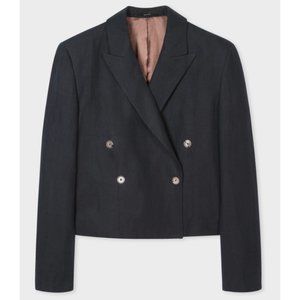 NEW Paul Smith Navy Linen Cropped Double Breast Blazer Jacket 44 Large